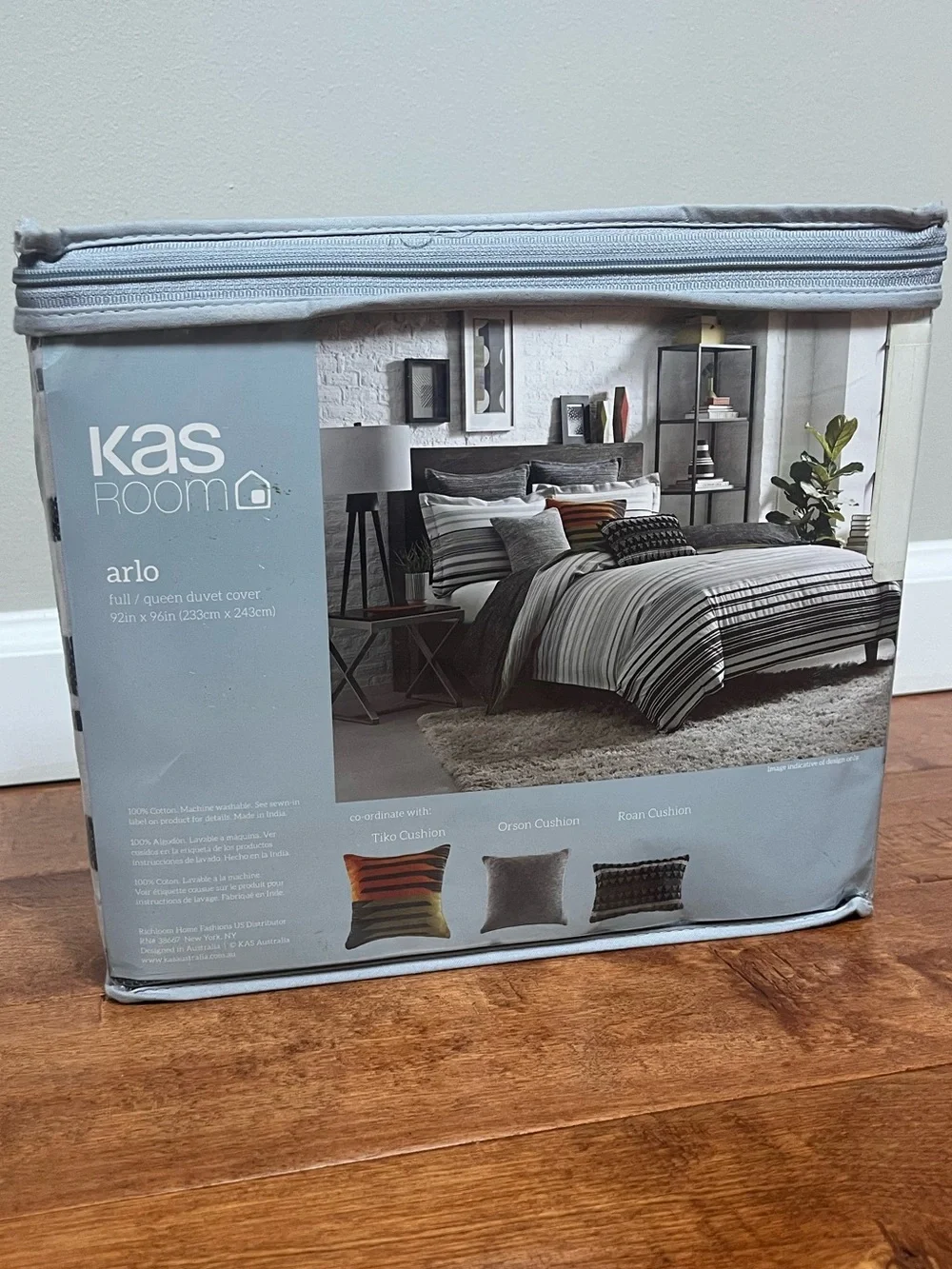 NEW IN PACKAGE!! kas Room - Arlo Full/Queen Cotton Duvet Cover - Gray Striped